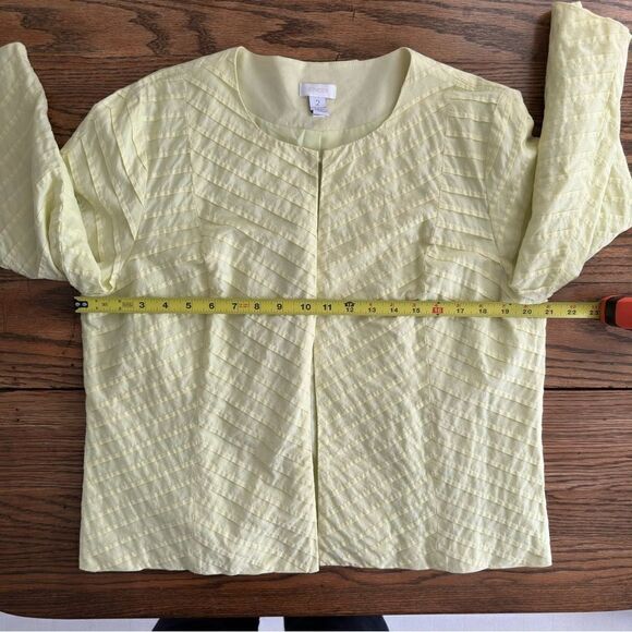 Chico’s Pintuck Pleat Textured Light Jacket Top Hook Closure Pale Green Sz 2 L - Picture 4 of 6